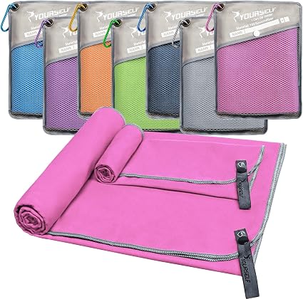 SYOURSELF 2 Pack Microfiber Towel, Quick Dry Towel Travel Towel, Super Absorbent Compact Camping Towel Large Beach Towel