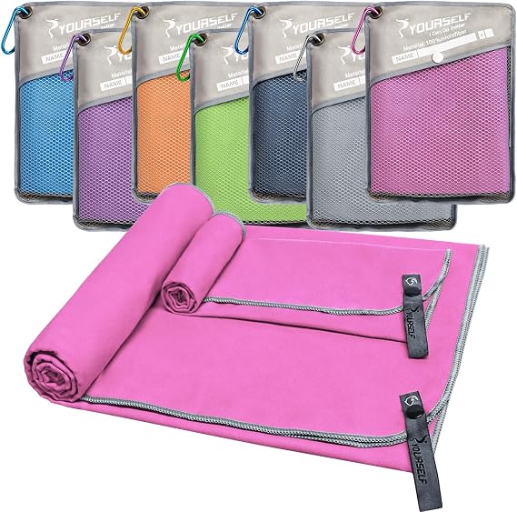 SYOURSELF 2 Pack Microfiber Towel, Quick Dry Towel Travel Towel, Super Absorbent Compact Camping Towel Large Beach Towel