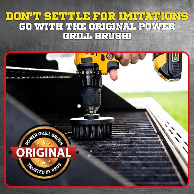 Power Grill Brush - Grill Brush 5 Piece BBQ Cleaning Kit - Nylon Safe Bristle, Wire Free, Safe for All Grates Stainless Steel, Porcelain, Charcoal Smoker Grill Cleaner Scraper, Accessories Outdoor