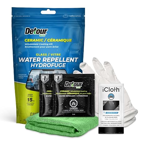 Detour Ceramic Windshield Coating Kit - Long-Lasting Water Repellent Glass Coating, Ultra-Hydrophobic Treatment for Impr