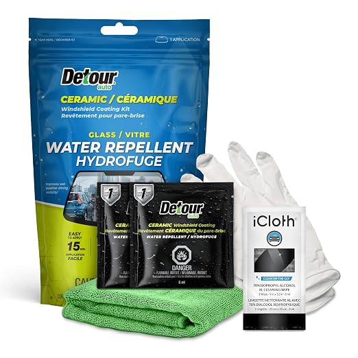 Detour Ceramic Windshield Coating Kit - Long-Lasting Water Repellent Glass Coating, Ultra-Hydrophobic Treatment for Impr