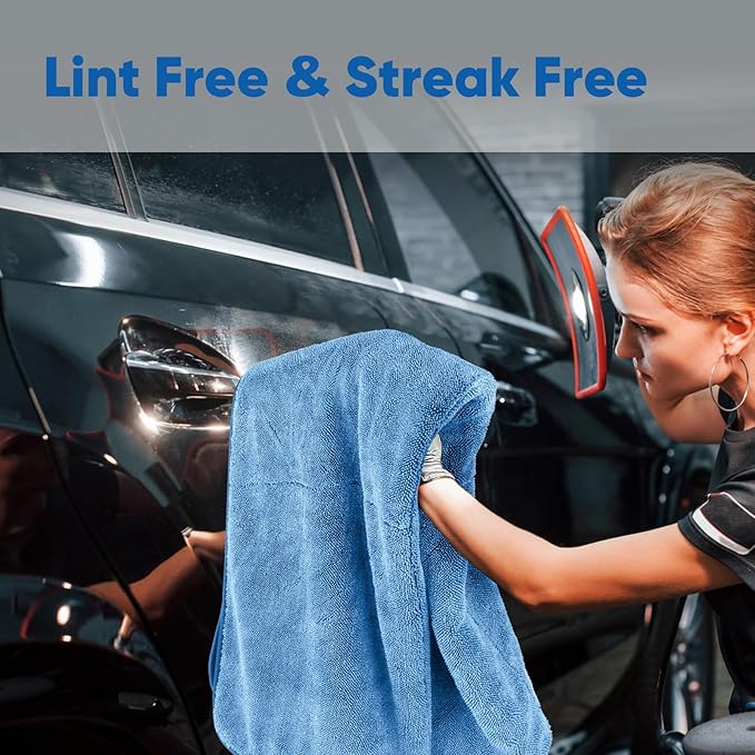 HOMEXCEL Professional Car Drying Towel (36"x 24") with Twisted-Loop Technology, 1200GSM for a Streak-Free Finish – Microfiber Towels for Cars, Trucks, SUVs, RVs and Motorcycles, Blue