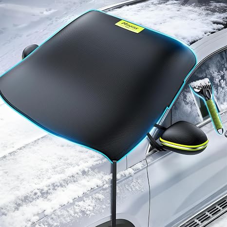 Nmoiss-3-in-1 Windshield Snow Cover for Ice & Snow Frost — 600D Heavy Cover & Ice Scraper Complete Winter Protection wit