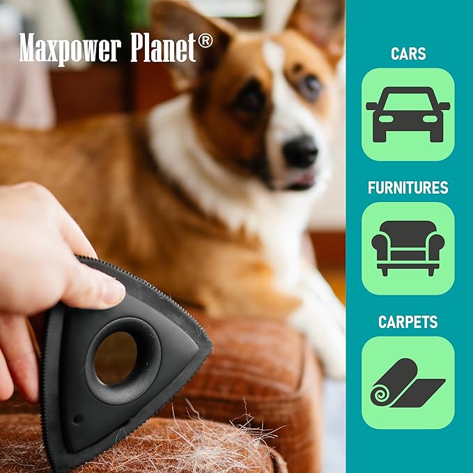 Maxpower Planet Dog Hair Remover, Reusable Fur Remover for Car Carpet, Cleaner Truck Detailing, Easy Use Car Detailing Mini Hair Removal Tool, Pet Removal Tool for Pet Fur (Black)