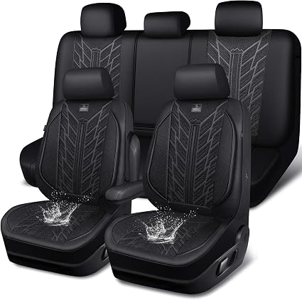 CAR PASS Leather Oxford Car Seat Covers Full Set,Heavy Duty Car Seat Covers Waterproof,Universal Fit for Trucks SUV Seda