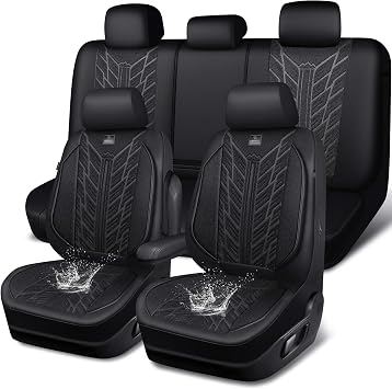 CAR PASS Leather Oxford Car Seat Covers Full Set,Heavy Duty Car Seat Covers Waterproof,Universal Fit for Trucks SUV Seda