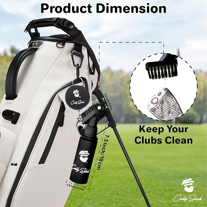 Caddy Splash Golf Club Brush Cleaner with Water - Heavy Duty Retractable Clip- Squeeze Bottle for Easy Cleaning with Nylon Bristles- Holds 4 Oz Water - Golf Accessories for Men- USA Company