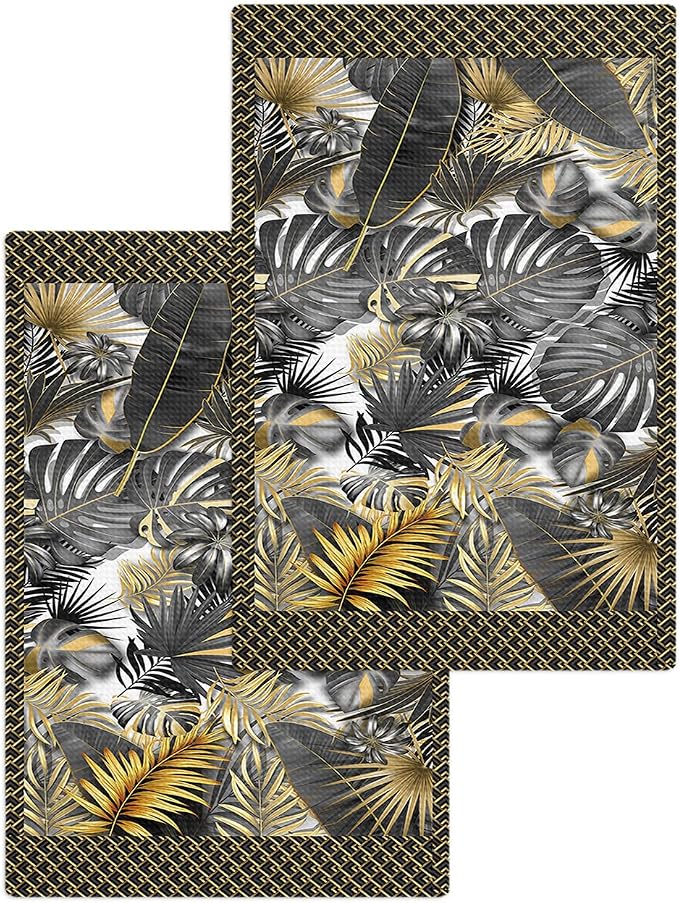 Palm Tree Waffle Kitchen Hand Towels Set of 2,Super Absorbent & Quick Dry Hair Dish Bath Tea Golf Microfiber Towel,Soft 