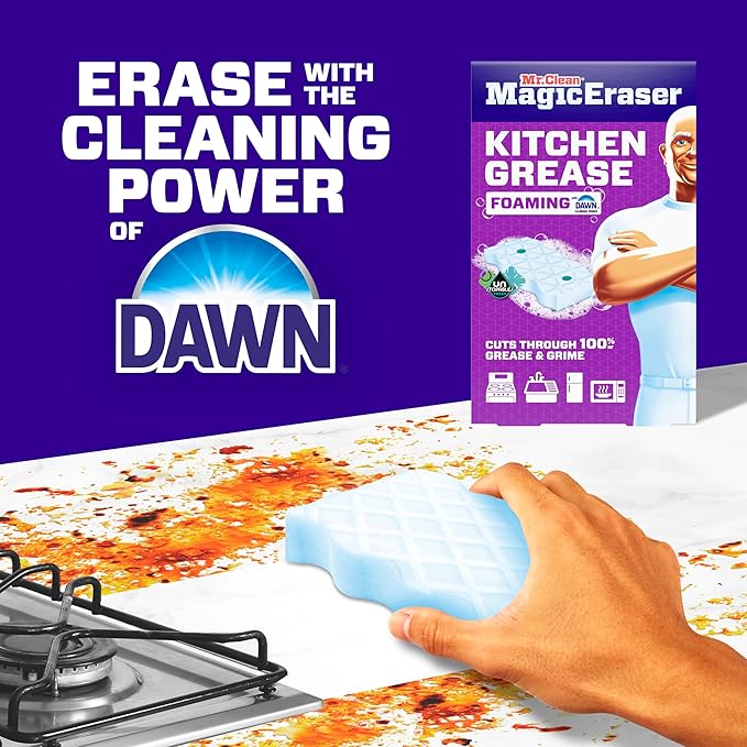 Mr. Clean Magic Eraser Foaming Sponge, Kitchen Grease Eraser, Dawn Cleaning Power, Oven Cleaner, Unstopables Fresh, 6ct