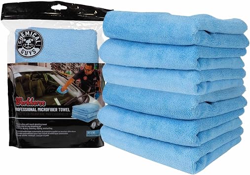 Chemical Guys, Workhorse Professional Microfiber Towels, Blue, 16 in, 6 Pk