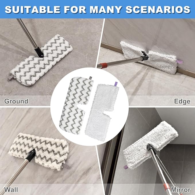 Microfiber Mops for Floor Cleaning, Dust Flat Flip Mop for Hardwood Floors with 2 Heavy Scrub Mop Pads & 2 Soft Pads and Adjustable 58” Mop Handle, Dual-Action Washable Floor Mops for Wet & Dry Clean