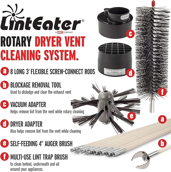Gardus RLE24 LintEater Rotary Dryer Vent Cleaning System, Removes Lint, Extends Up to 24’