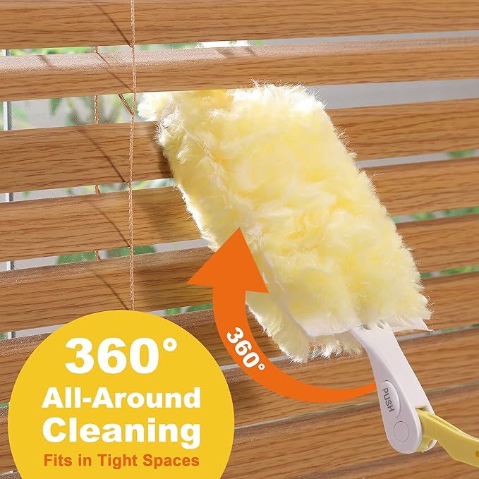 JOYMOOP Scented Telescopic Duster kit, 3FT Extendable Handle (Yellow) + 24 Yellow Refills for Swiffer Feather Duster,Easy Cleaning for Ceilings, Ceiling Fans, Blinds, Vents & Shelves