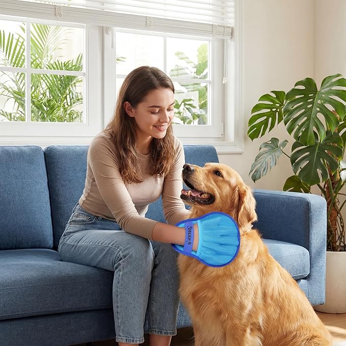 Upgraded Pet Hair Removal Glove for Dogs & Cats, Electrostatic Five-Finger Hair Remover for Furniture, Couch, Carpet, Clothing& Car Seat, 1Pcs Reusable Magic Brush Pet Hair Remover Tool (Blue)
