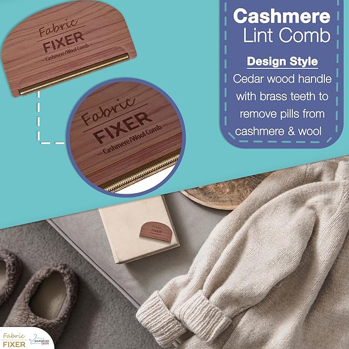Cashmere Pill Remover Comb & Multi Fabric Shaver Depilling Sweater Fuzz Comb Set (Cedar & Beech Wood) Wool Pilling Remover for Delicate Clothing Fabrics, Furniture, Pillows, Sheets by Fabric Fixer