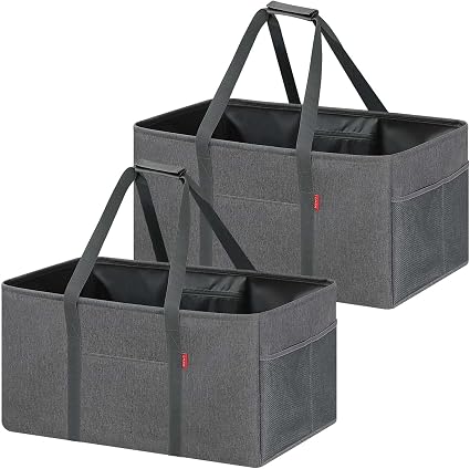 LHZK 2 Pack Extra Large Utility Tote Bag with Metal Wire Frame and the Sides Rinforced, Extra Large Tote Bag with Handle