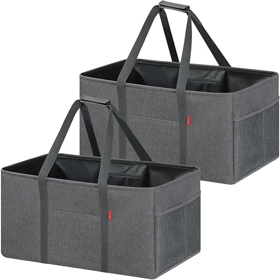 LHZK 2 Pack Extra Large Utility Tote Bag with Metal Wire Frame and the Sides Rinforced, Extra Large Tote Bag with Handle