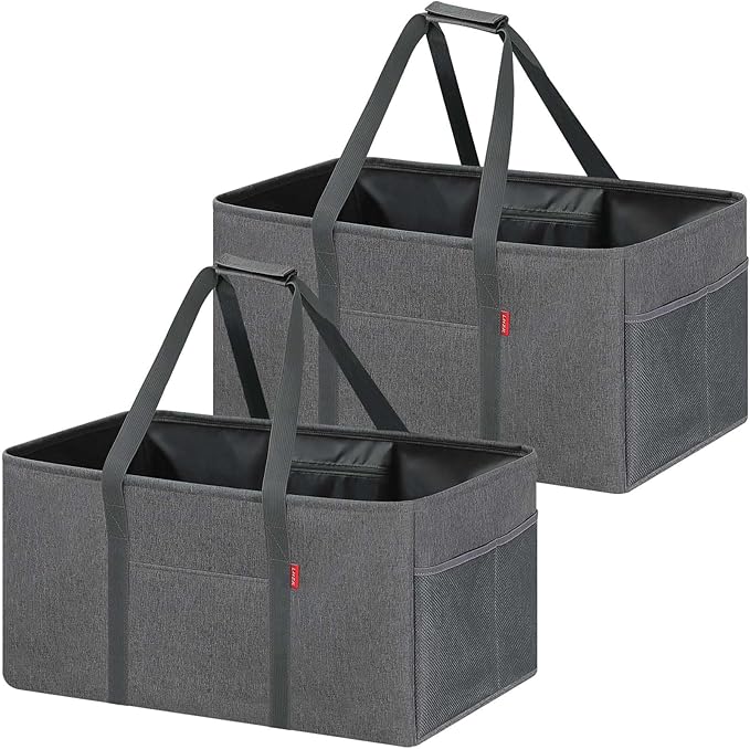 LHZK 2 Pack Extra Large Utility Tote Bag with Metal Wire Frame and the Sides Rinforced, Extra Large Tote Bag with Handle