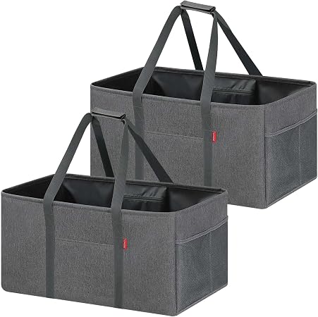 LHZK 2 Pack Extra Large Utility Tote Bag with Metal Wire Frame and the Sides Rinforced, Extra Large Tote Bag with Handle