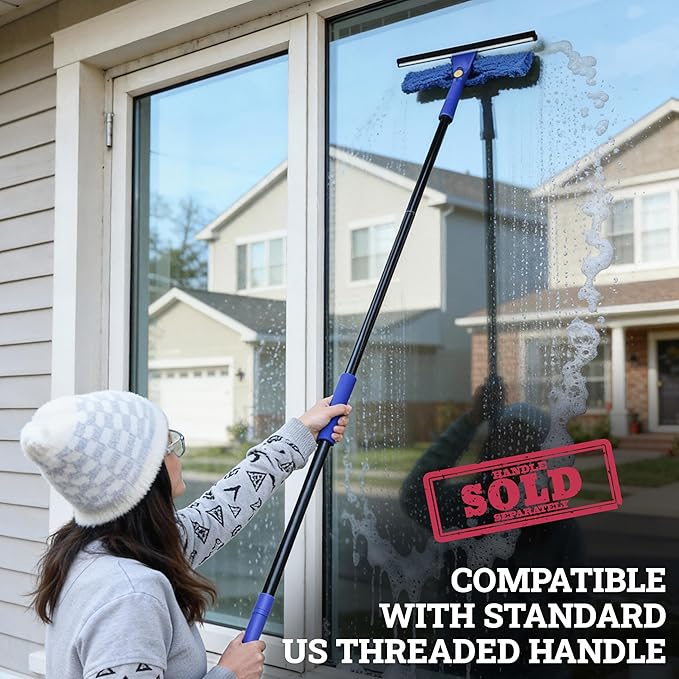 Kleen Handler 2-in-1 Window Squeegee Cleaning Combo, Glass Cleaner Tool for Commercial and Residential Use, 2 Reusable 12” Sleeves and 14” Blade