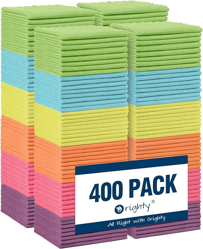 Orighty Microfiber Cleaning Cloth, 400 Pack Highly Absorbent Cleaning Rags, Household Cleaning Supplies, Microfiber Towels Lint Free Cloths for House, Kitchen, Car Care, 12x11 Inch, Multicolor