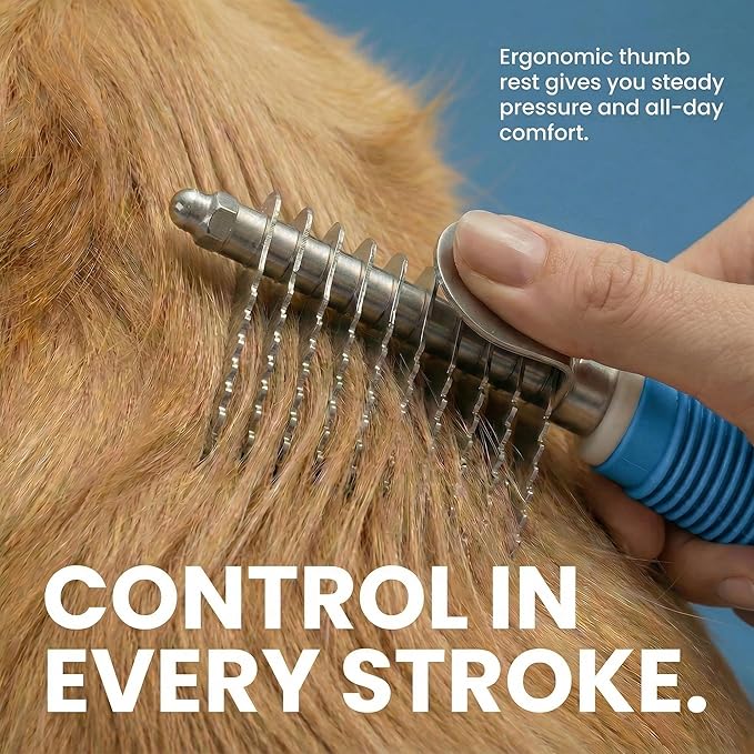 Poodle Dematting Fur Rake Comb Brush for Dogs and Cats - Long 2.5" Steel Safety Blades Metal Comb for Detangling Matted or Knotted Undercoat Hair