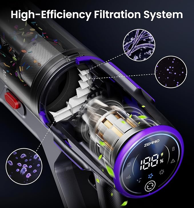 Cordless Vacuum Cleaner,650W 55KPA 80Mins Cordless Stick Vacuum with Smart Display,1.8L Cup,V-Shaped Anti-Tangle Brush,Wall Mount Charging,Self-Standing Vacuum Cleaners for Home,Floor,Carpet,Pet Hair