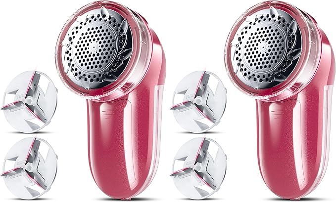 Fabric Shaver, Lint Remover, Bymore Lint Shaver Defuzzer Sweater Shaver for Clothes and Furniture AC Adapter or Battery Operated Pill Fuzz Remover (Bright Red) (Pack of 2)