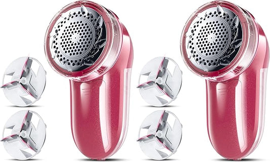 Fabric Shaver, Lint Remover, Bymore Lint Shaver Defuzzer Sweater Shaver for Clothes and Furniture AC Adapter or Battery Operated Pill Fuzz Remover (Bright Red) (Pack of 2)