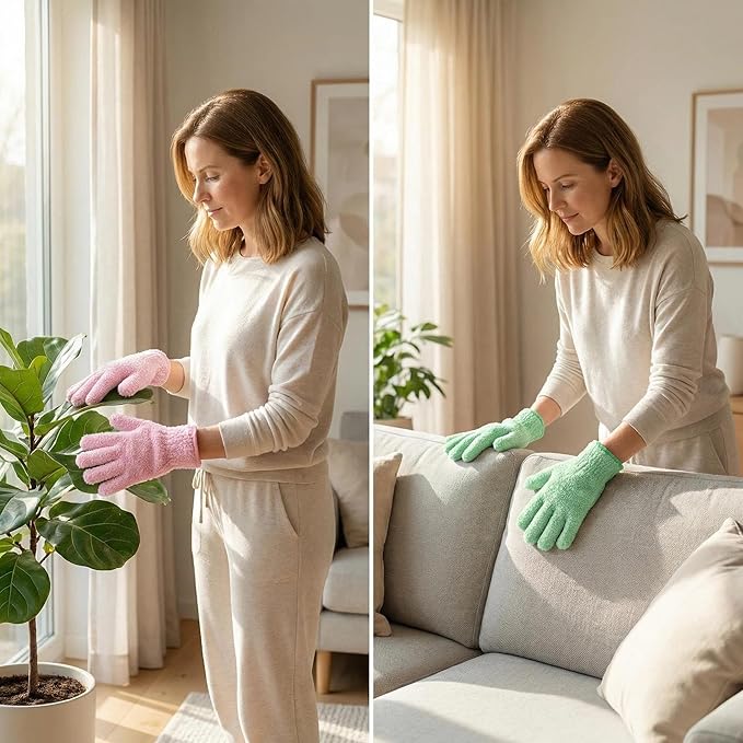 Microfiber Gloves for Plant Dusting,10 Pack Plants Cleaning Set with Leaf Cleaner Tong with Separate Cloth Covers and Garden Shear for Indoor Outdoor Garden Plant Shiny Leaves
