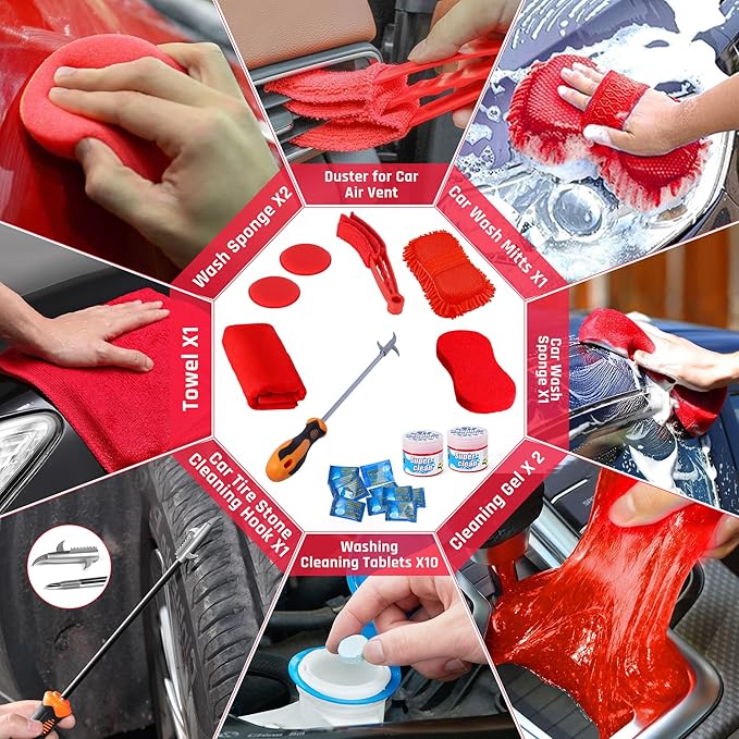 34PCS Car Detailing Brush Set, Car Detailing Kit, Car Detailing Brushes, Car Cleaning Kit, Car Windshield Cleaning Tool, Professional Car Care kit - Car Wash Brush kit for Interior Exterior Wheels