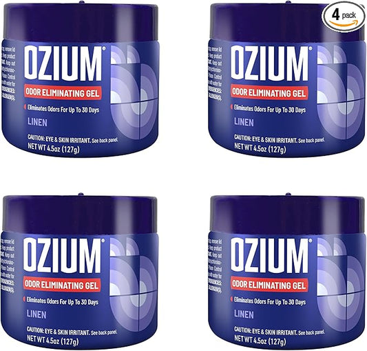 Ozium Odor Eliminating Gel - 4.5oz Air Freshener Alternative for Smoke, Pets, and Musty Odors - Long Lasting Odor Remover for Cars, Homes, Closets and Small Spaces - Linen