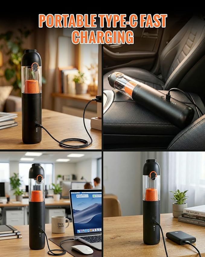 Car Vacuum, 4-in-1 Portable Mini Cordless Car Vacuum with 19000pa Suction Power, Lightweight Small Vacuum Cleaners for Small Work Areas, Vehicles, Desks, and Computer Keyboards
