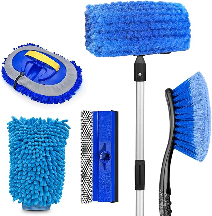 ARTIPOLY 65'' Five-Sided Car Wash Brush with Long Handle, Scratch-Free Car Cleaning Kit with Soft Wash Brush, Tire Brush
