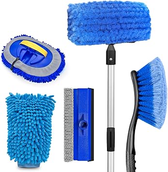 ARTIPOLY 65'' Five-Sided Car Wash Brush with Long Handle, Scratch-Free Car Cleaning Kit with Soft Wash Brush, Tire Brush