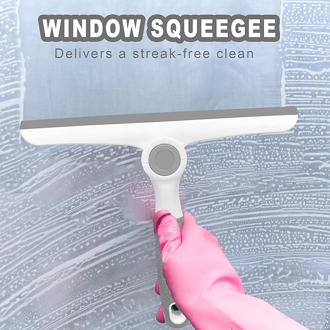 NBGYTECH Window Squeegee Household Cleaning Scraper Handheld Squeegee for Shower Glass Door Mirror Car Windshield (White Plastic Handle)