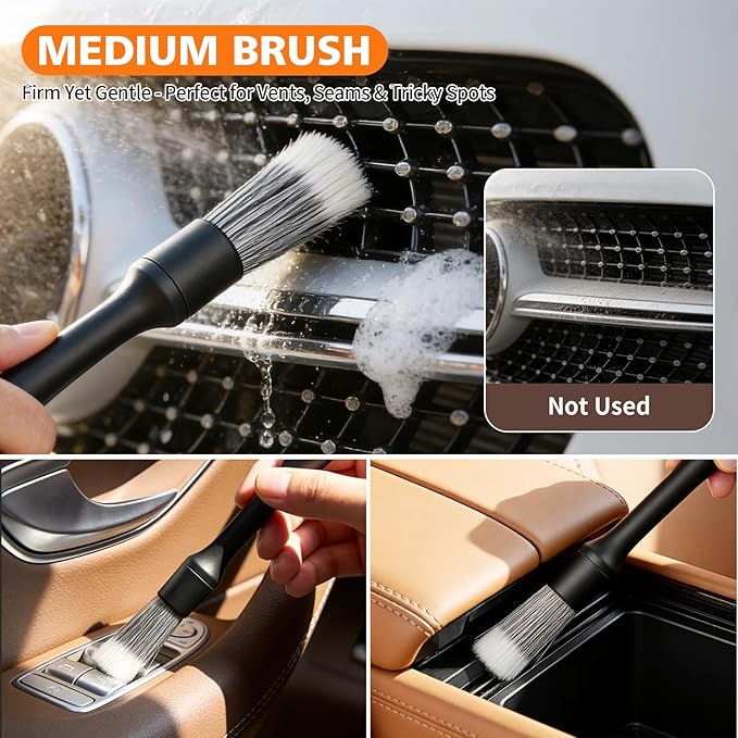 8PCS Car Detailing Brush Set, Car Interior and Exterior Soft Bristle Cleaning Brushes, Includes 4 Different Brushes, Multi-use for Auto Detailing, Dashboard, Vents, Wheels and Tires