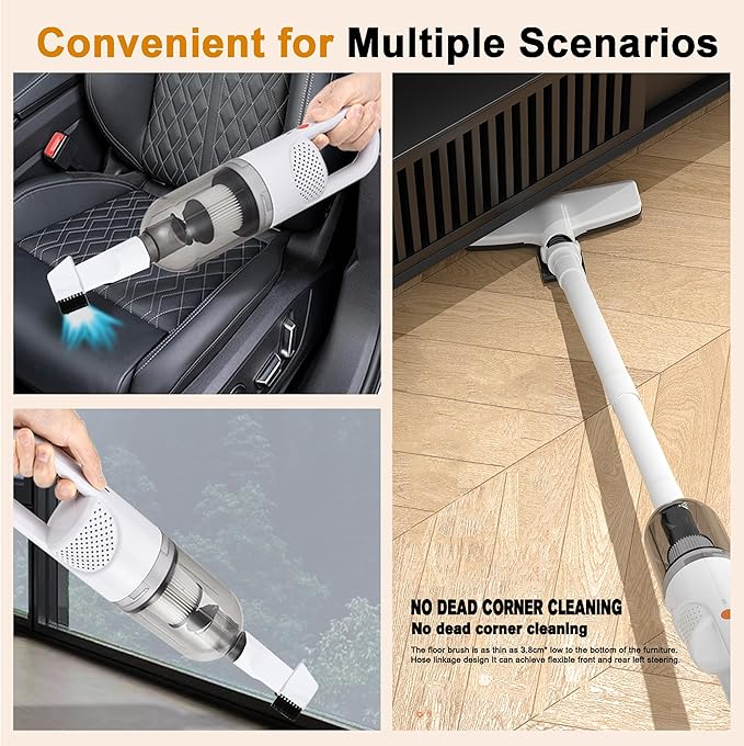 6-in-1 Lightweight Stick Vacuum Cleaner with 100W Powerful Motor, Mini Portable Household Handheld Vacuum Cleaner for Domestic Hard Floors, Carpets and Pet Hair(Porcelain White Corded)