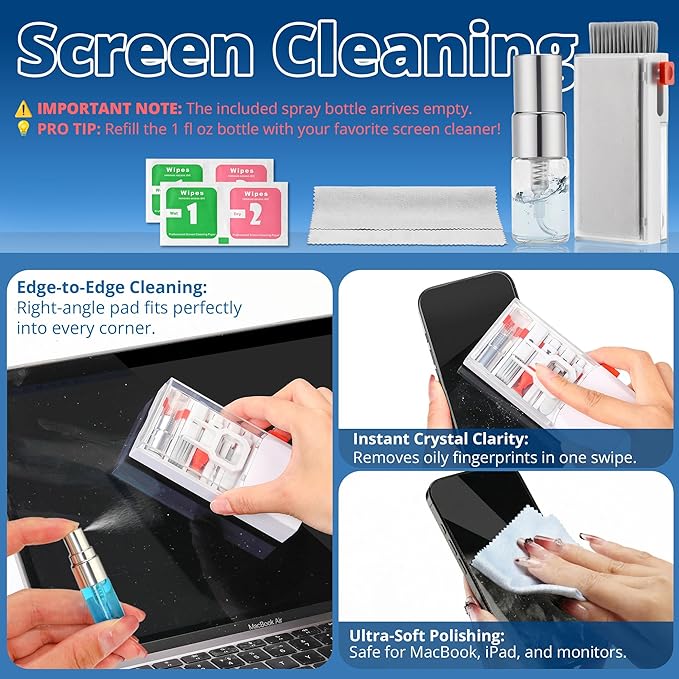 32PCS Upgraded Keyboard Cleaning Kit, 13-in-1 Electronics Cleaner Tool with Dust Cleaning Putty, Microfiber Cloth, Wipes-Cleaning Set for iPhone, AirPods, iPad, Laptop, PC Screen, Monitor, Camera
