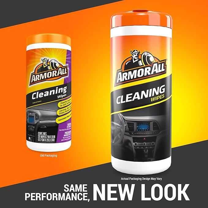 Armor All Interior Car Cleaning Wipes, Canister, Powerful Cleaning for Dashboards, Vinyl, Clear Plastics, Carpet and Fabric, 25 Count (Pack of 6)