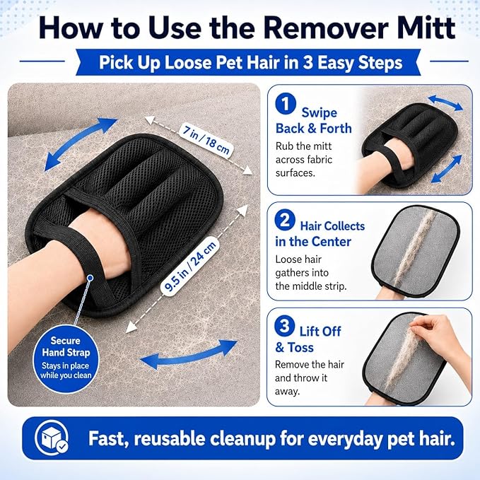 NVNAN 3 PCS Pet Hair Removal Glove and Pet Grooming Glove Kit for Cats & Dogs, Pet Hair Gloves & Dog Washing Gloves ，Reusable Magic Brush Pet Hair Remover Tool for Laundry，Carpet,Car Seat，Couch