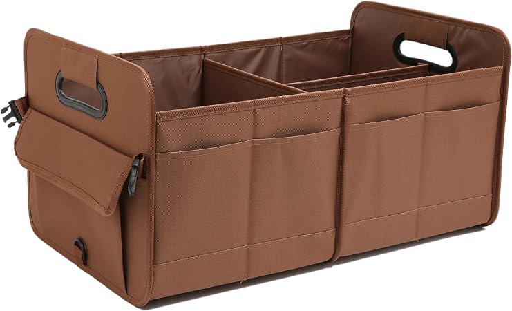 AOKJOY Car Trunk Organizer, Brown, Foldable, Non-slip, Adjustable, Multiple Compartments, 600D Oxford Cloth Material
