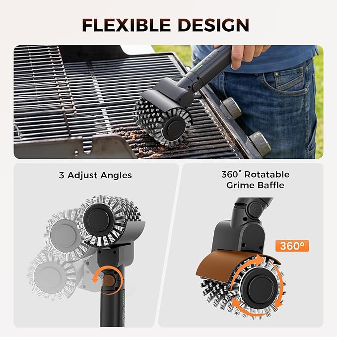 Leebein Electric Grill Brush for Outdoor, 2026 TikTok BBQ Grill Cleaner with 3 Heads, 3-Speed & Angle Adjust Cordless Rotary Grill Brush, 150Mins Runtime Grill Cleaning Brush for Barbecue Grates
