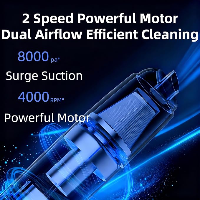 Handheld Vacuum Cordless, Car Vacuum Cleaner Portable with HEPA Filter, 2 Suction Modes, Mini Hand Held Vacuum Rechargeable for Car, Home, Pet Hair, Office, Keyboards(Black)