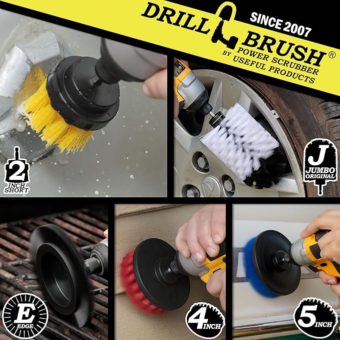 Drill Brush Attachment Set for Cleaning Wheel, Shower, Bathroom - Crevice Cleaning Brushes - Interior Car Detailing Power Scrubber Kit - Gap Cleaner Drill Brushes Attachments - Narrow Space Brush Tool