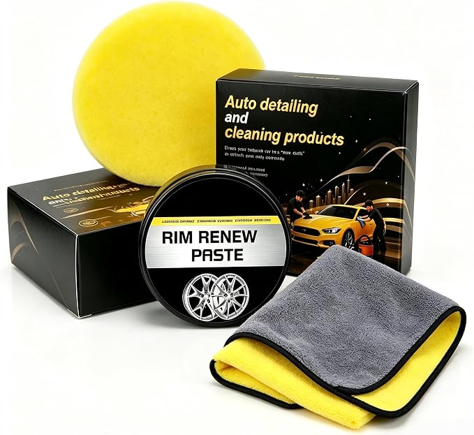 All-in-One Wheel Care & Restoration Paste, Car Scratch Repair Kit, Effective Rim and Tire Cleaner with Sponge, Removes S