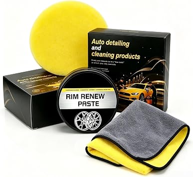 All-in-One Wheel Care & Restoration Paste, Car Scratch Repair Kit, Effective Rim and Tire Cleaner with Sponge, Removes S