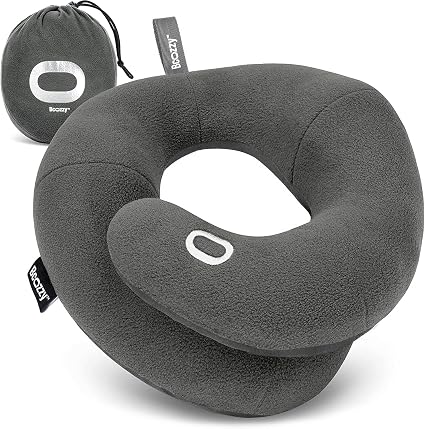 BCOZZY Travel Neck Pillow for Airplane – Patented Double Support for Head, Neck, and Chin. Best for Long Flights, Plane 