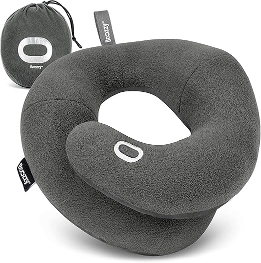 BCOZZY Travel Neck Pillow for Airplane – Patented Double Support for Head, Neck, and Chin. Best for Long Flights, Plane 