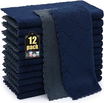 Mordimy 12 Pack Kitchen Cloths Dish Towels (10" x 10", Dark Grey & Navy Blue), Super Soft and Absorbent Dish Cloths, Cor